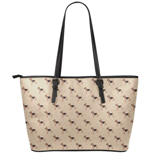 German Shepherd Dog Pattern Print Leather Tote Bag