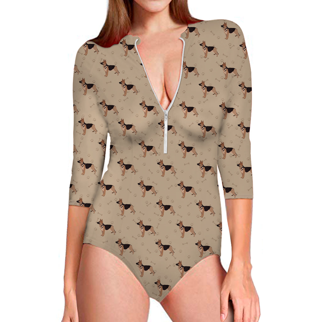 German Shepherd Dog Pattern Print Long Sleeve Swimsuit