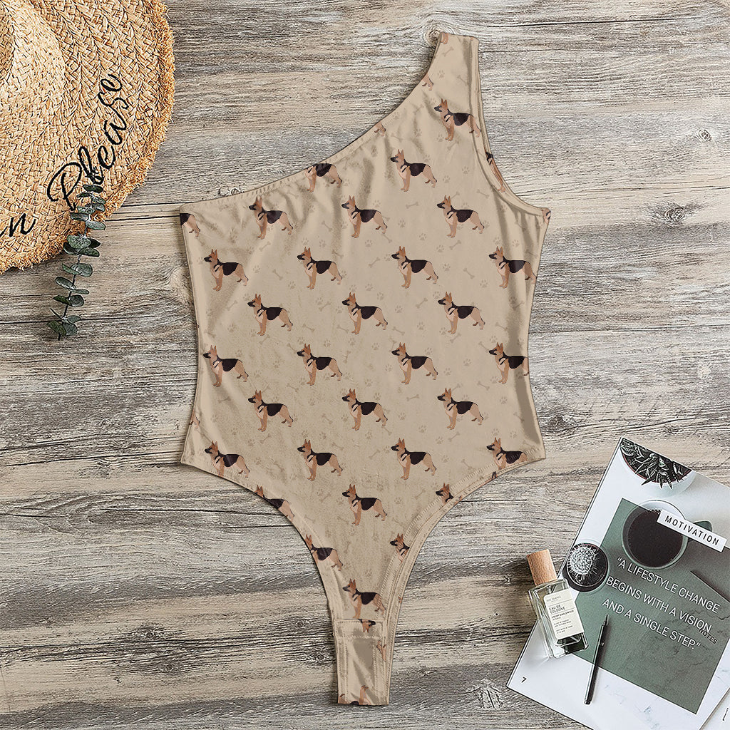 German Shepherd Dog Pattern Print One Shoulder Bodysuit