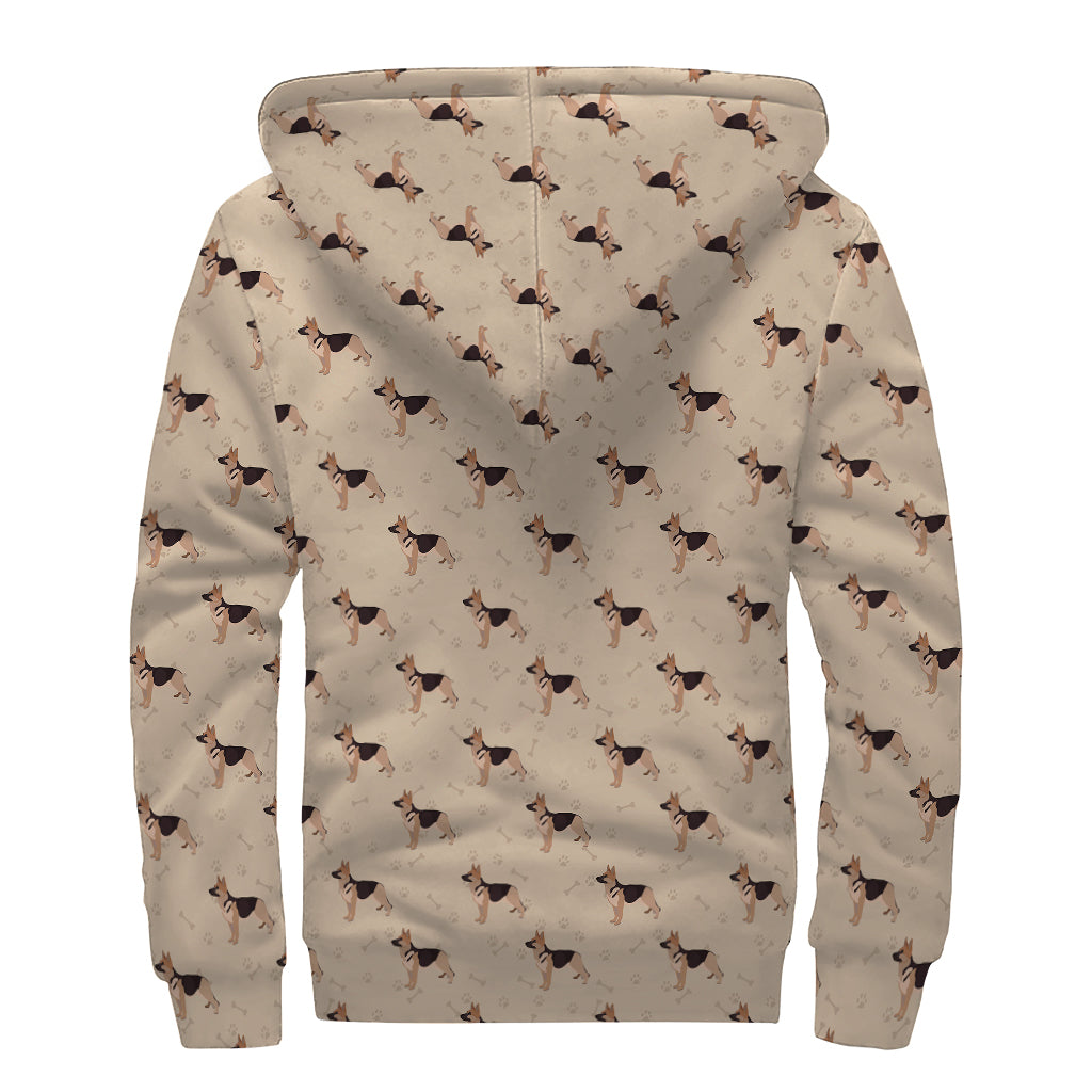 German Shepherd Dog Pattern Print Sherpa Lined Zip Up Hoodie