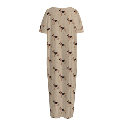 German Shepherd Dog Pattern Print Short Sleeve Long Nightdress