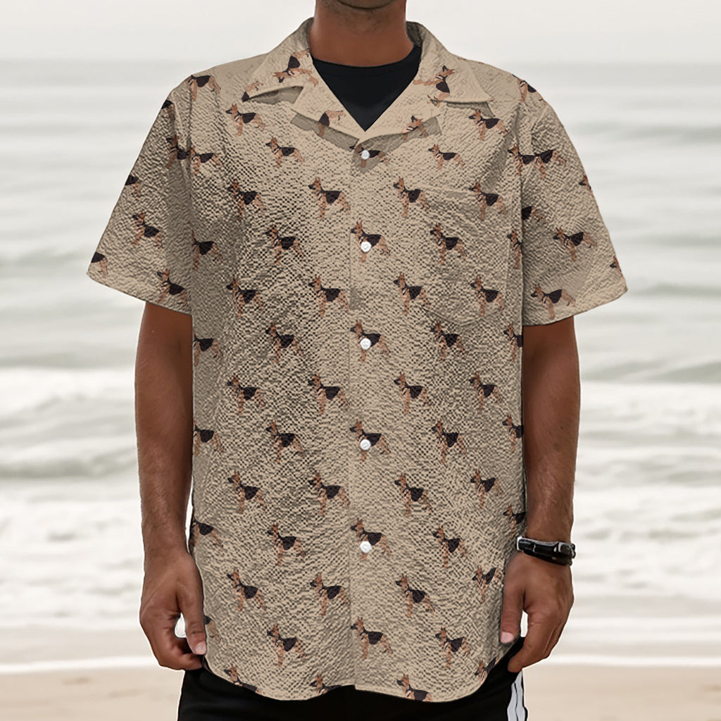 German Shepherd Dog Pattern Print Textured Short Sleeve Shirt