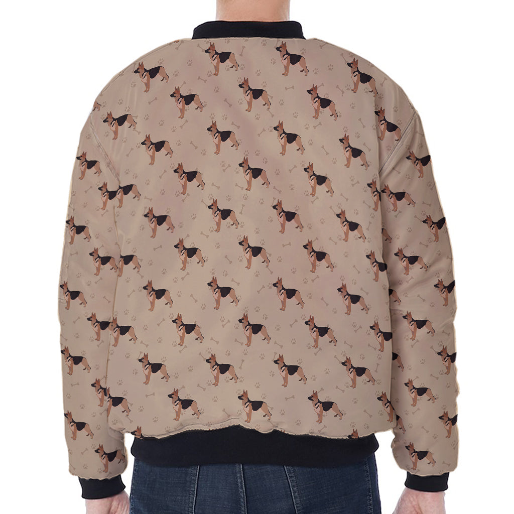 German Shepherd Dog Pattern Print Zip Sleeve Bomber Jacket