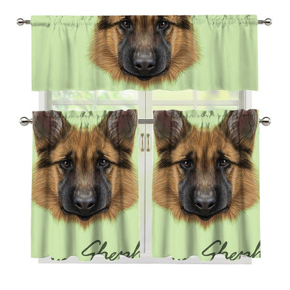 German Shepherd Dog Portrait Print 3 Piece Kitchen Curtains