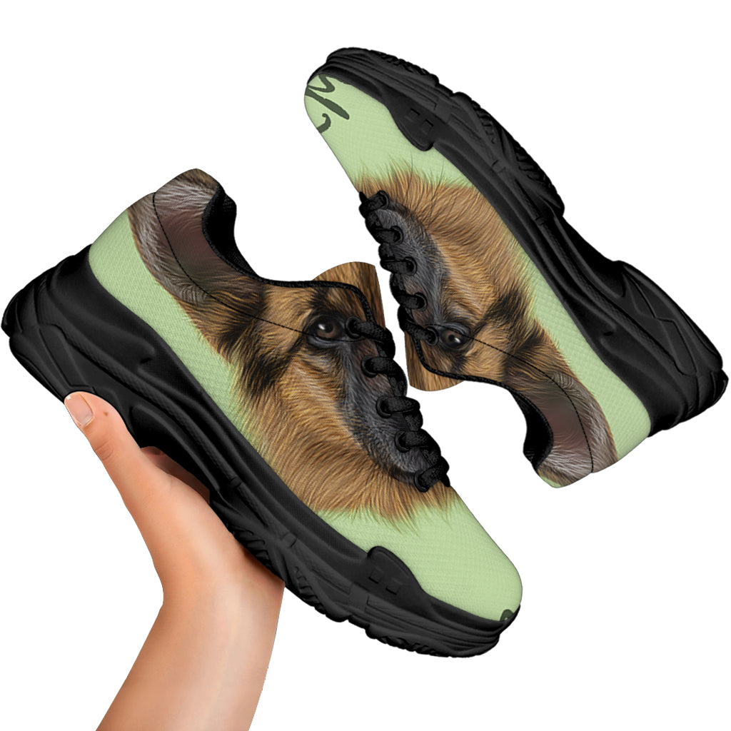 German Shepherd Dog Portrait Print Black Chunky Shoes