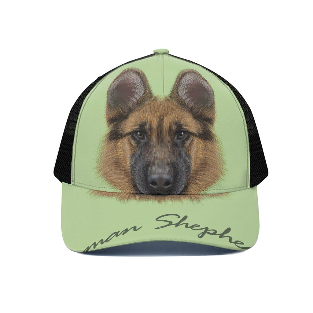 German Shepherd Dog Portrait Print Black Mesh Trucker Cap