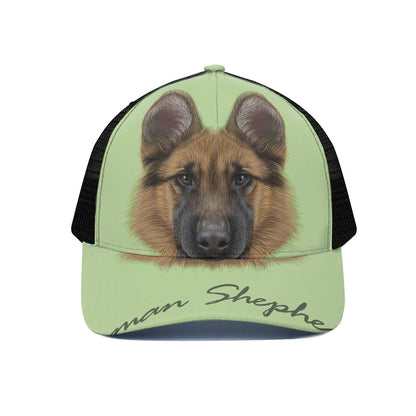 German Shepherd Dog Portrait Print Black Mesh Trucker Cap