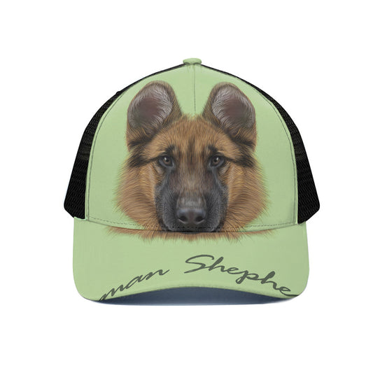 German Shepherd Dog Portrait Print Black Mesh Trucker Cap