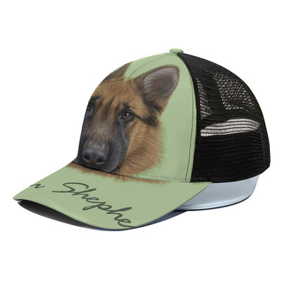 German Shepherd Dog Portrait Print Black Mesh Trucker Cap