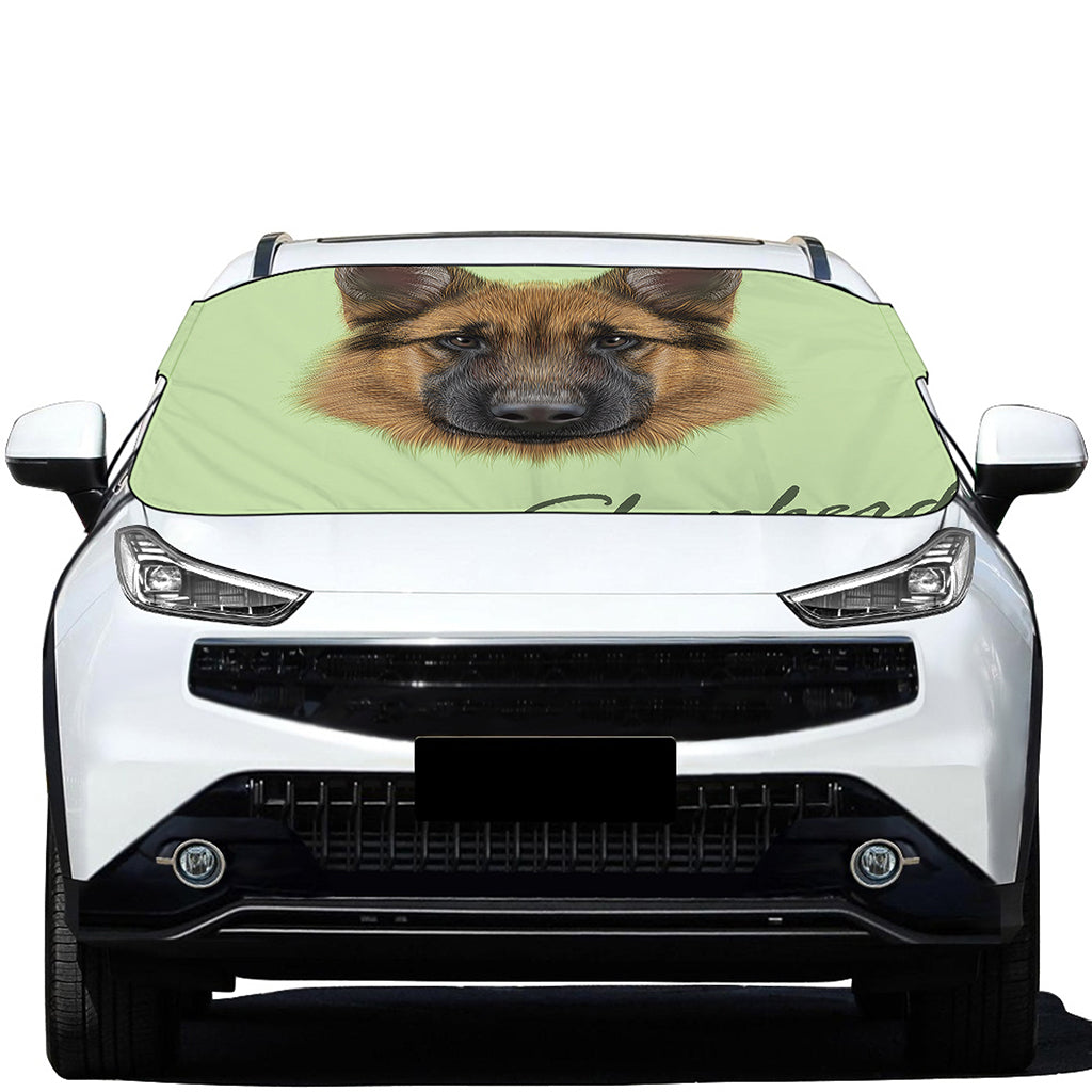 German Shepherd Dog Portrait Print Car Windshield Snow Cover