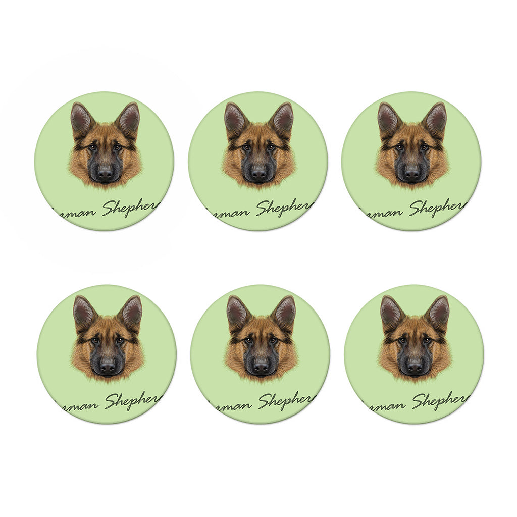 German Shepherd Dog Portrait Print Coaster Set