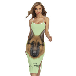 German Shepherd Dog Portrait Print Cross Back Cami Dress