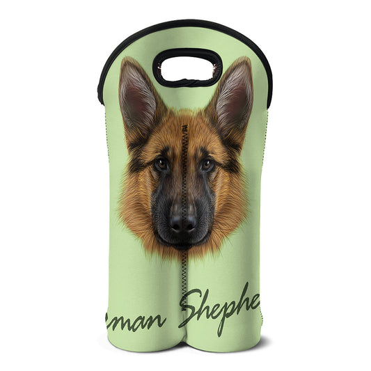 German Shepherd Dog Portrait Print Double Neoprene Wine Tote