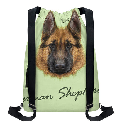 German Shepherd Dog Portrait Print Drawstring Backpack