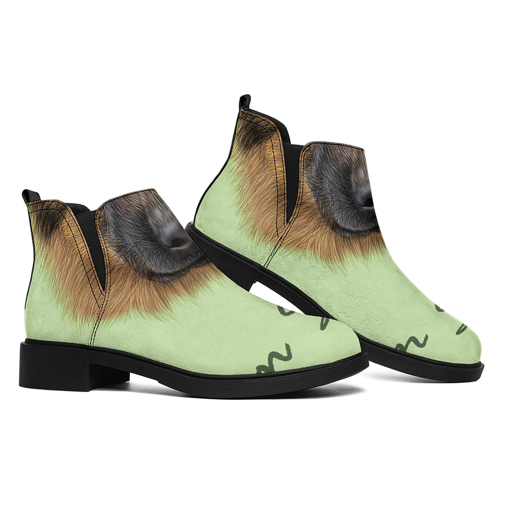 German Shepherd Dog Portrait Print Flat Ankle Boots