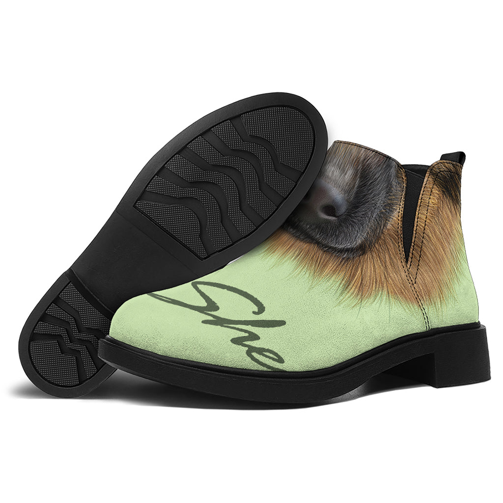 German Shepherd Dog Portrait Print Flat Ankle Boots