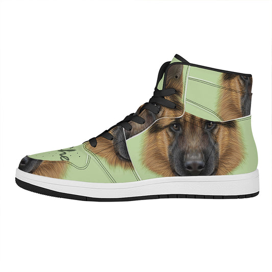 German Shepherd Dog Portrait Print High Top Leather Sneakers