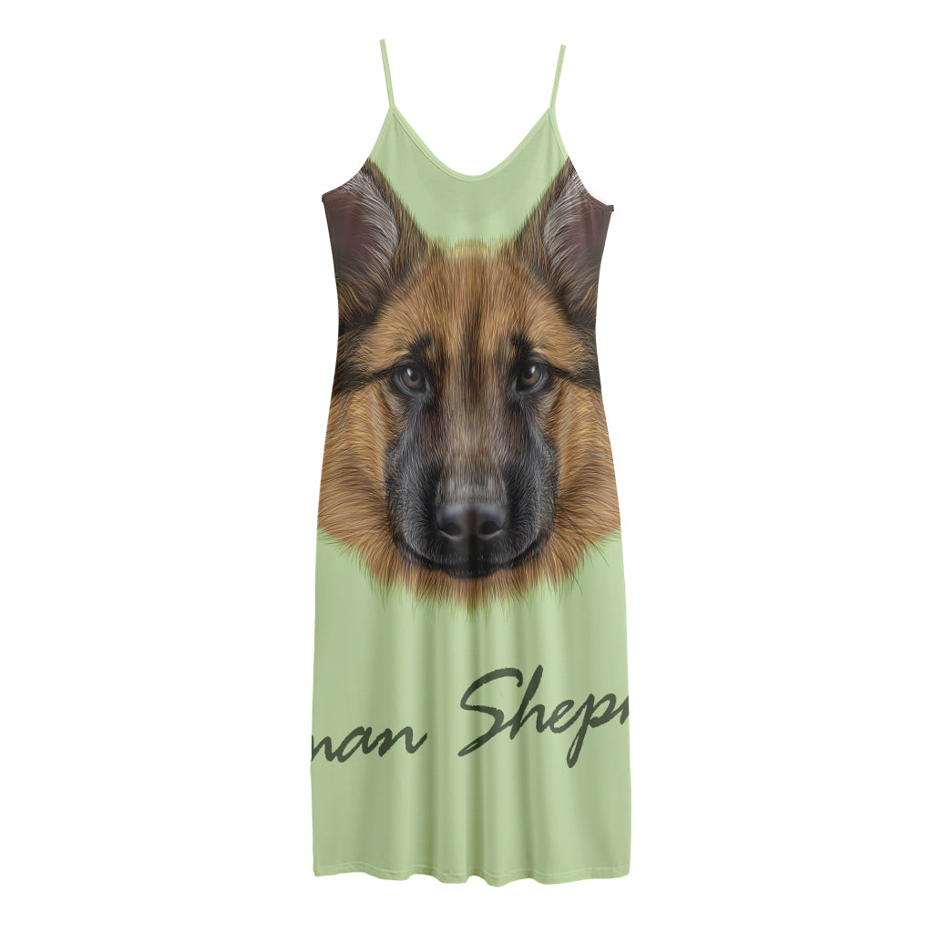 German Shepherd Dog Portrait Print Jersey Midi Cami Dress