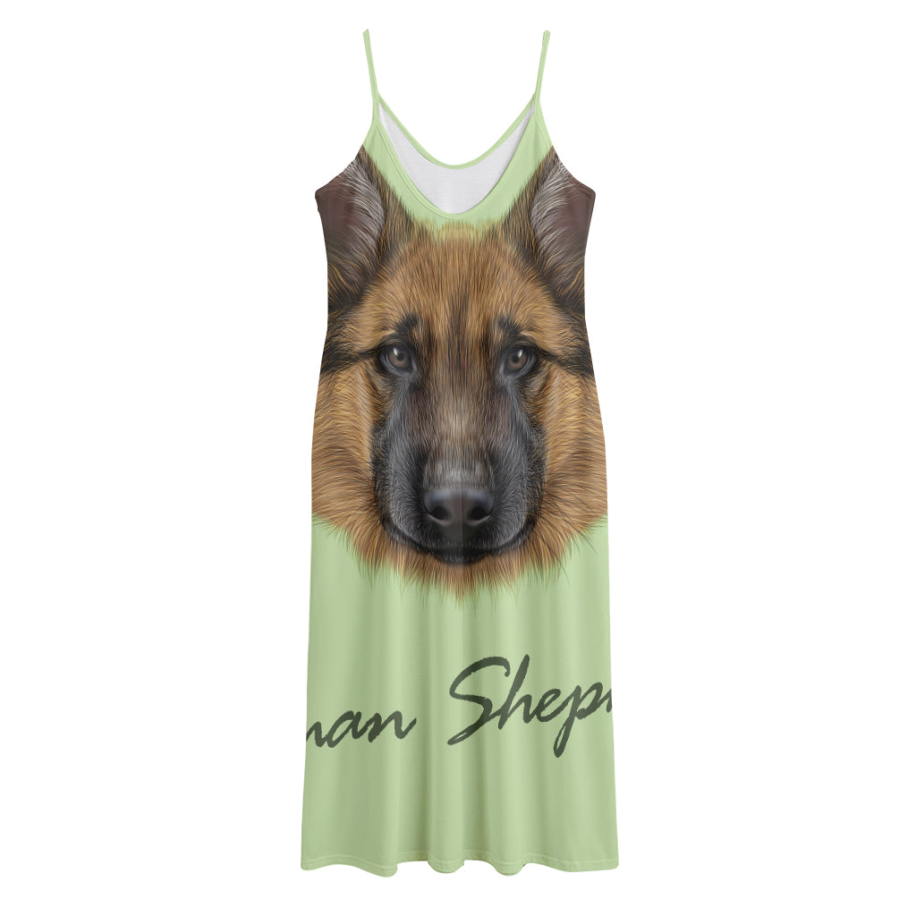 German Shepherd Dog Portrait Print Jersey Midi Cami Dress