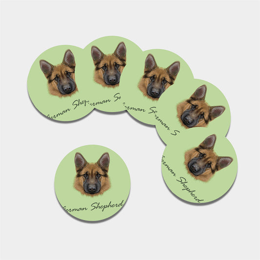 German Shepherd Dog Portrait Print Leather Coaster Set