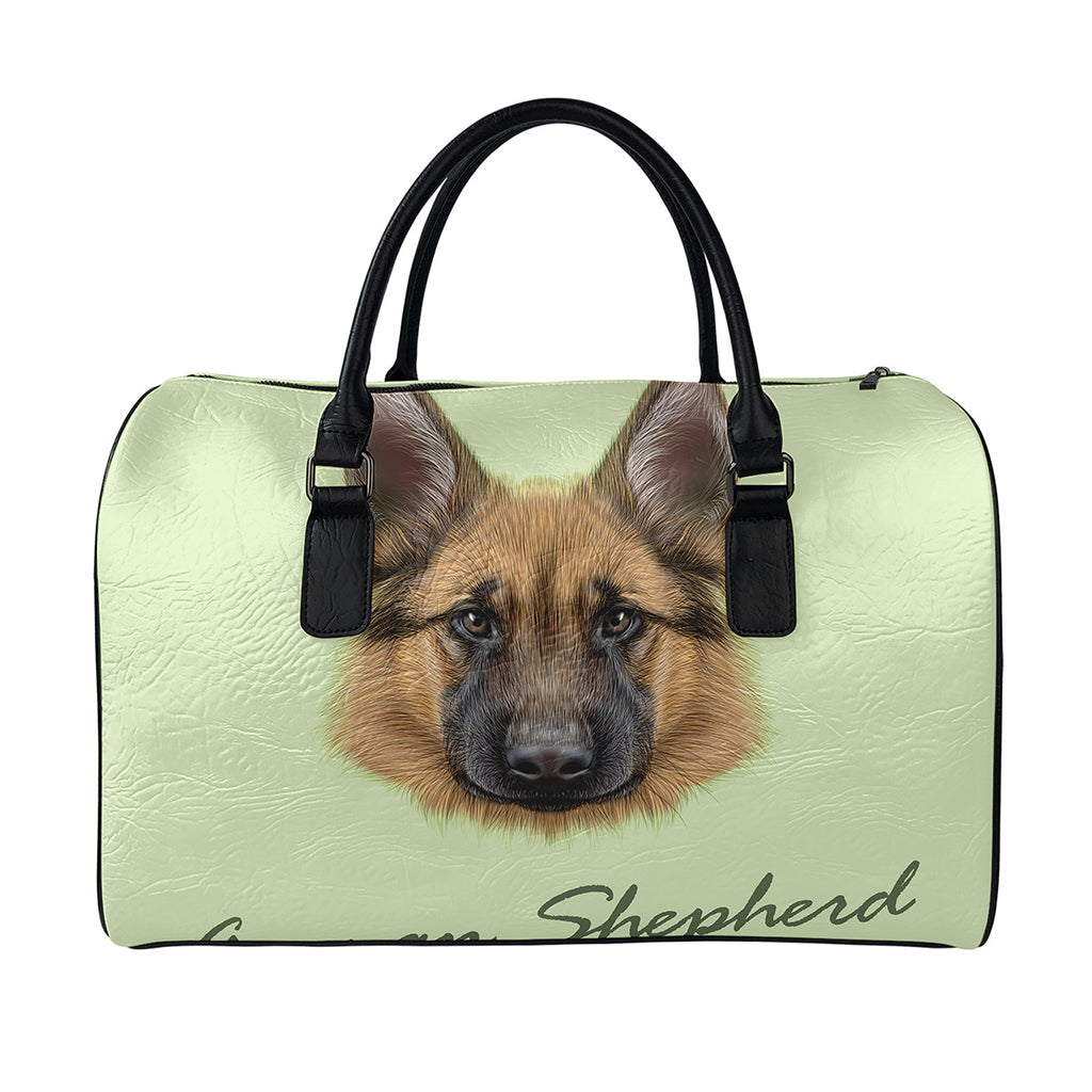 German Shepherd Dog Portrait Print Leather Duffle Bag