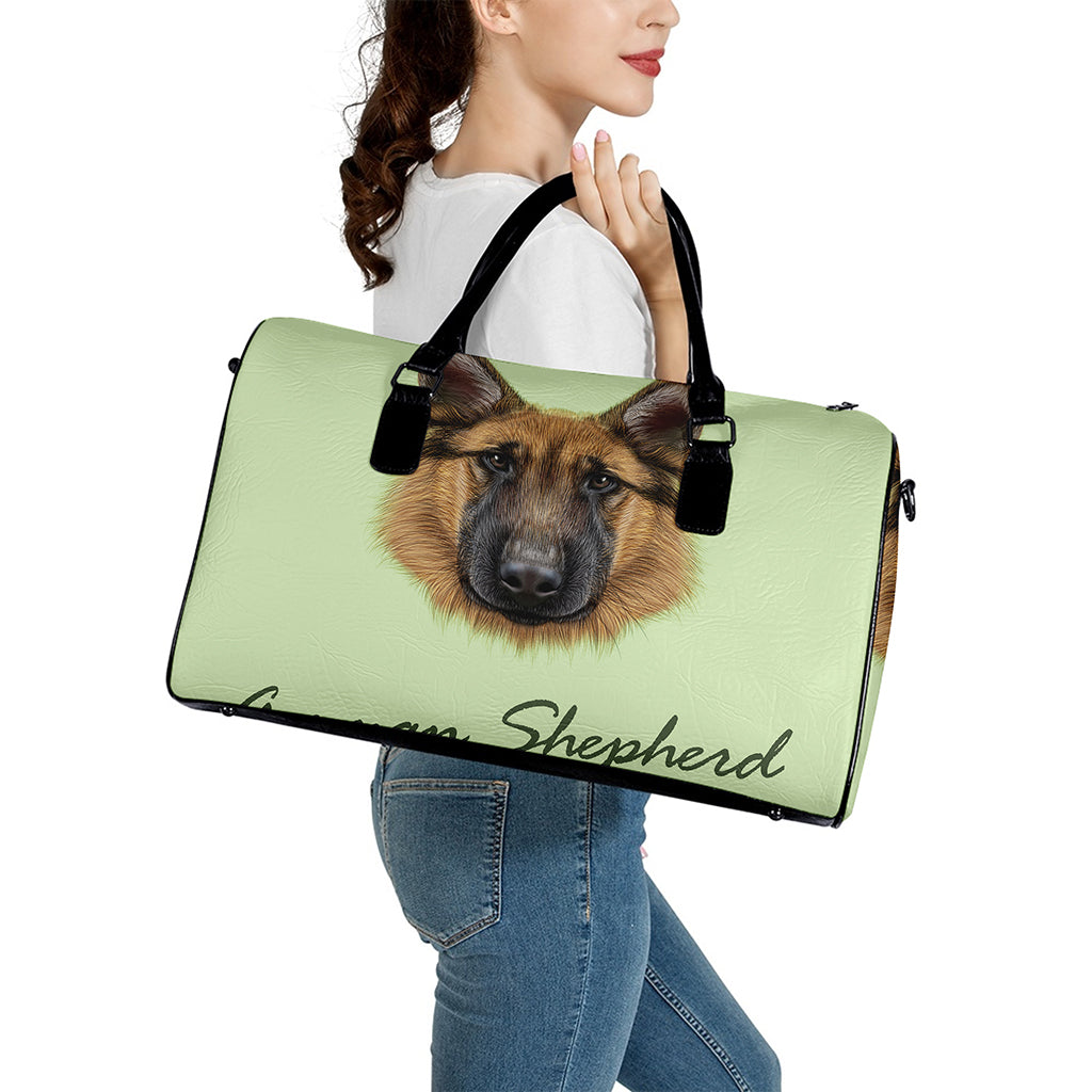 German Shepherd Dog Portrait Print Leather Duffle Bag