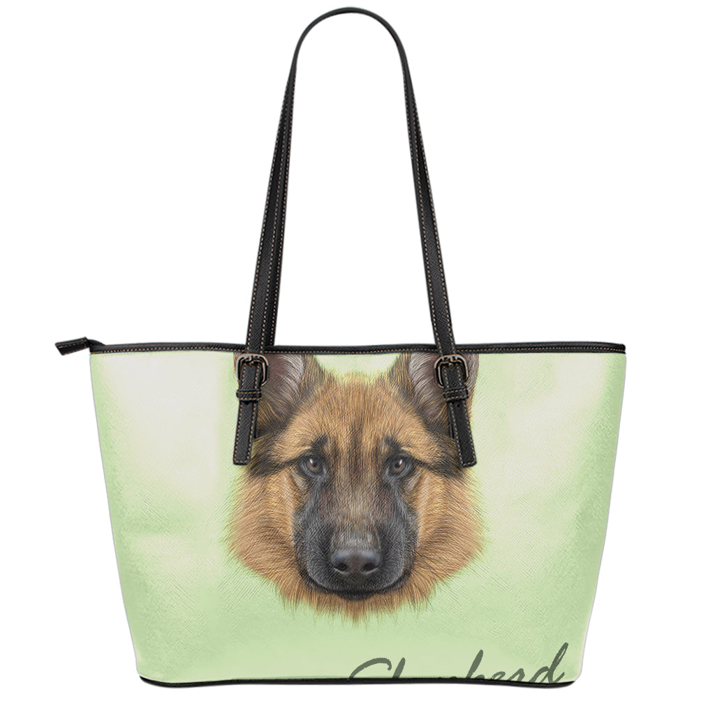 German Shepherd Dog Portrait Print Leather Tote Bag