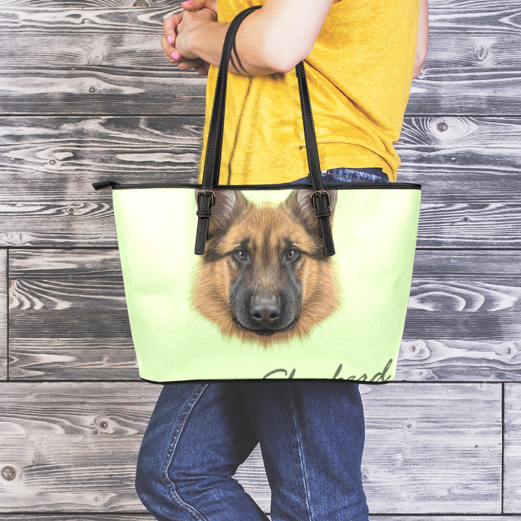 German Shepherd Dog Portrait Print Leather Tote Bag