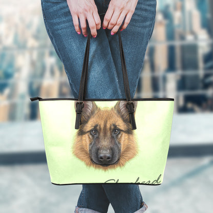 German Shepherd Dog Portrait Print Leather Tote Bag