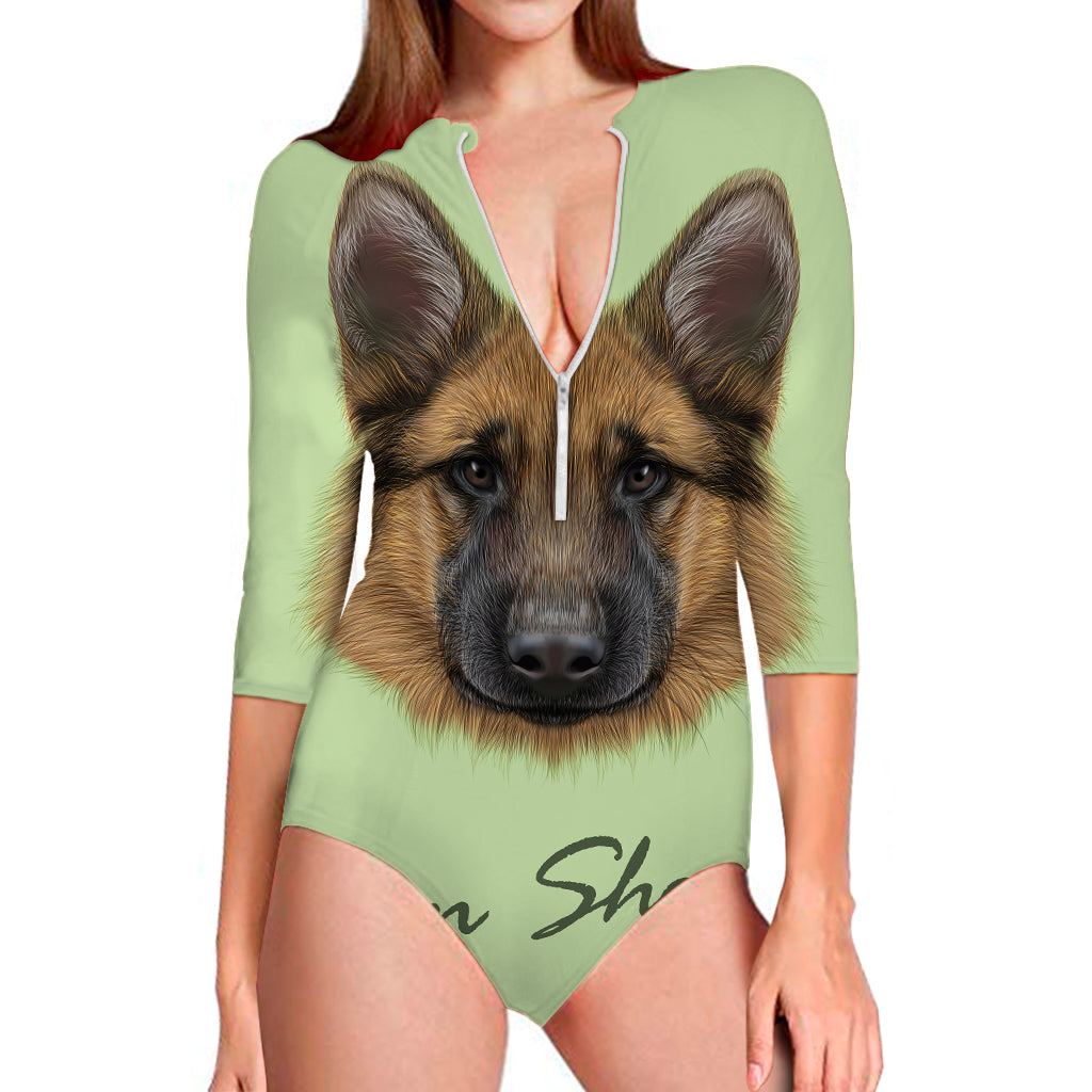 German Shepherd Dog Portrait Print Long Sleeve Swimsuit