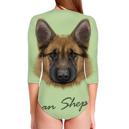 German Shepherd Dog Portrait Print Long Sleeve Swimsuit