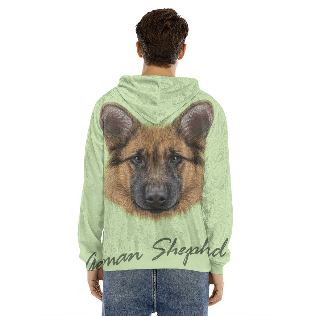 German Shepherd Dog Portrait Print Men's Velvet Pullover Hoodie