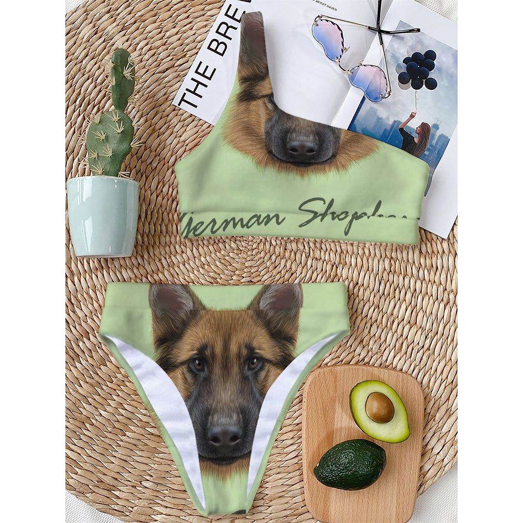 German Shepherd Dog Portrait Print One Shoulder Bikini Top