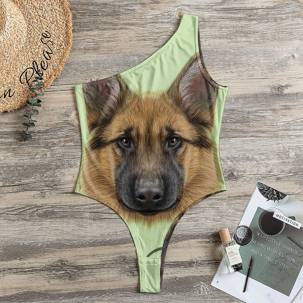 German Shepherd Dog Portrait Print One Shoulder Bodysuit