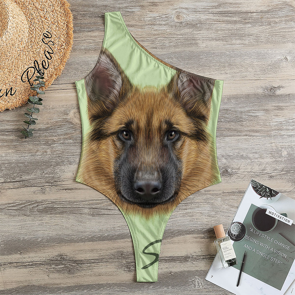 German Shepherd Dog Portrait Print One Shoulder Bodysuit