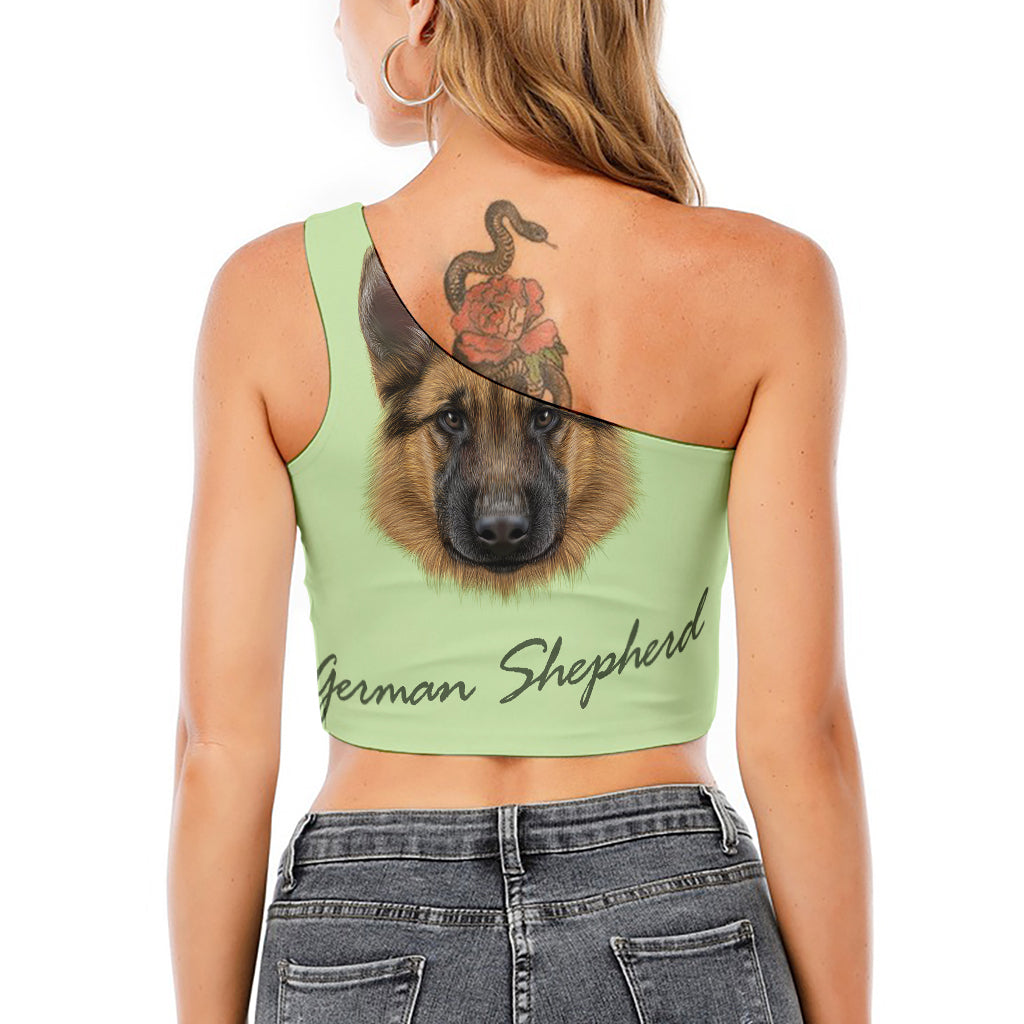 German Shepherd Dog Portrait Print One Shoulder Crop Top