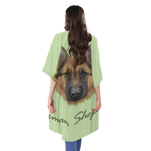 German Shepherd Dog Portrait Print Open Front Beach Cover Up