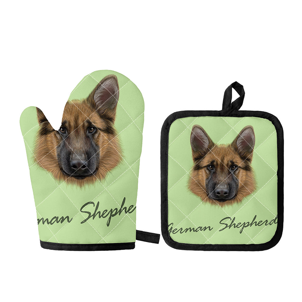 German Shepherd Dog Portrait Print Oven Mitt And Pot Holder Set