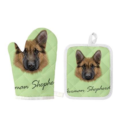 German Shepherd Dog Portrait Print Oven Mitt And Pot Holder Set