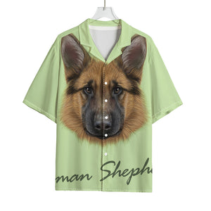 German Shepherd Dog Portrait Print Rayon Hawaiian Shirt