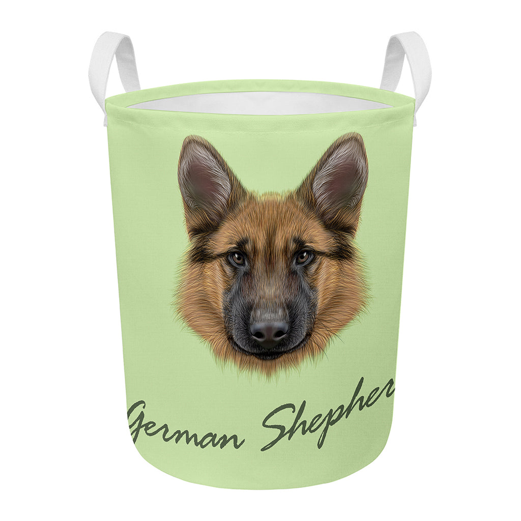 German Shepherd Dog Portrait Print Round Laundry Basket