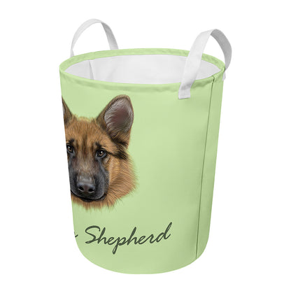 German Shepherd Dog Portrait Print Round Laundry Basket