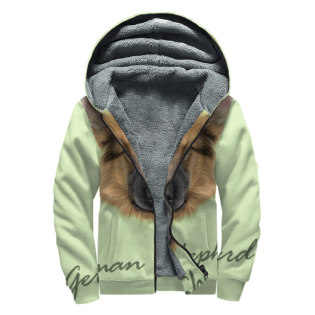German Shepherd Dog Portrait Print Sherpa Lined Zip Up Hoodie
