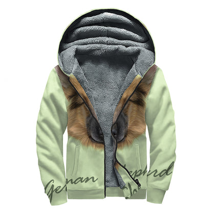 German Shepherd Dog Portrait Print Sherpa Lined Zip Up Hoodie