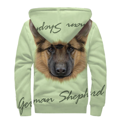 German Shepherd Dog Portrait Print Sherpa Lined Zip Up Hoodie