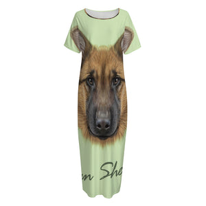 German Shepherd Dog Portrait Print Short Sleeve Long Nightdress