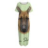 German Shepherd Dog Portrait Print Short Sleeve Long Nightdress