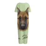 German Shepherd Dog Portrait Print Short Sleeve Long Nightdress