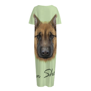 German Shepherd Dog Portrait Print Short Sleeve Long Nightdress