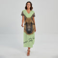German Shepherd Dog Portrait Print Short Sleeve Maxi Dress